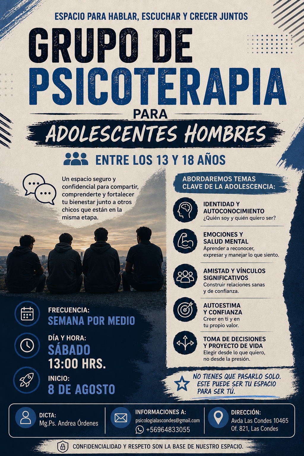 Afiche del grupo de psicoterapia para adolescentes hombres